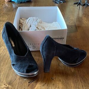 THEORY Black Suede Platform Pumps 36